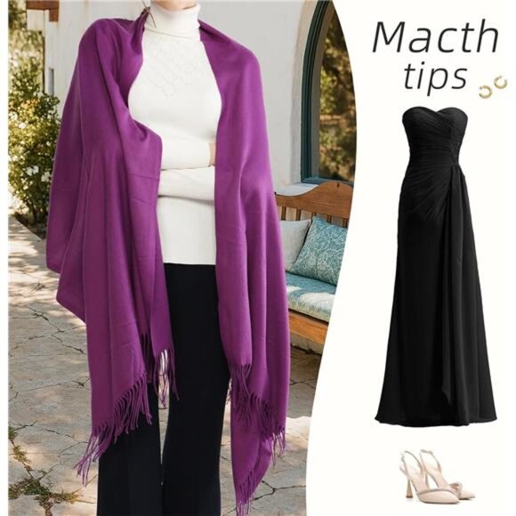 Women's Scarf Pashmina Shawls Wraps Purple2 - Picture 2 of 5